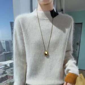 Mink Cashmere Autumn Winter New Women's Half Turtleneck Pullover Fashion Solid Color Warm Sweater