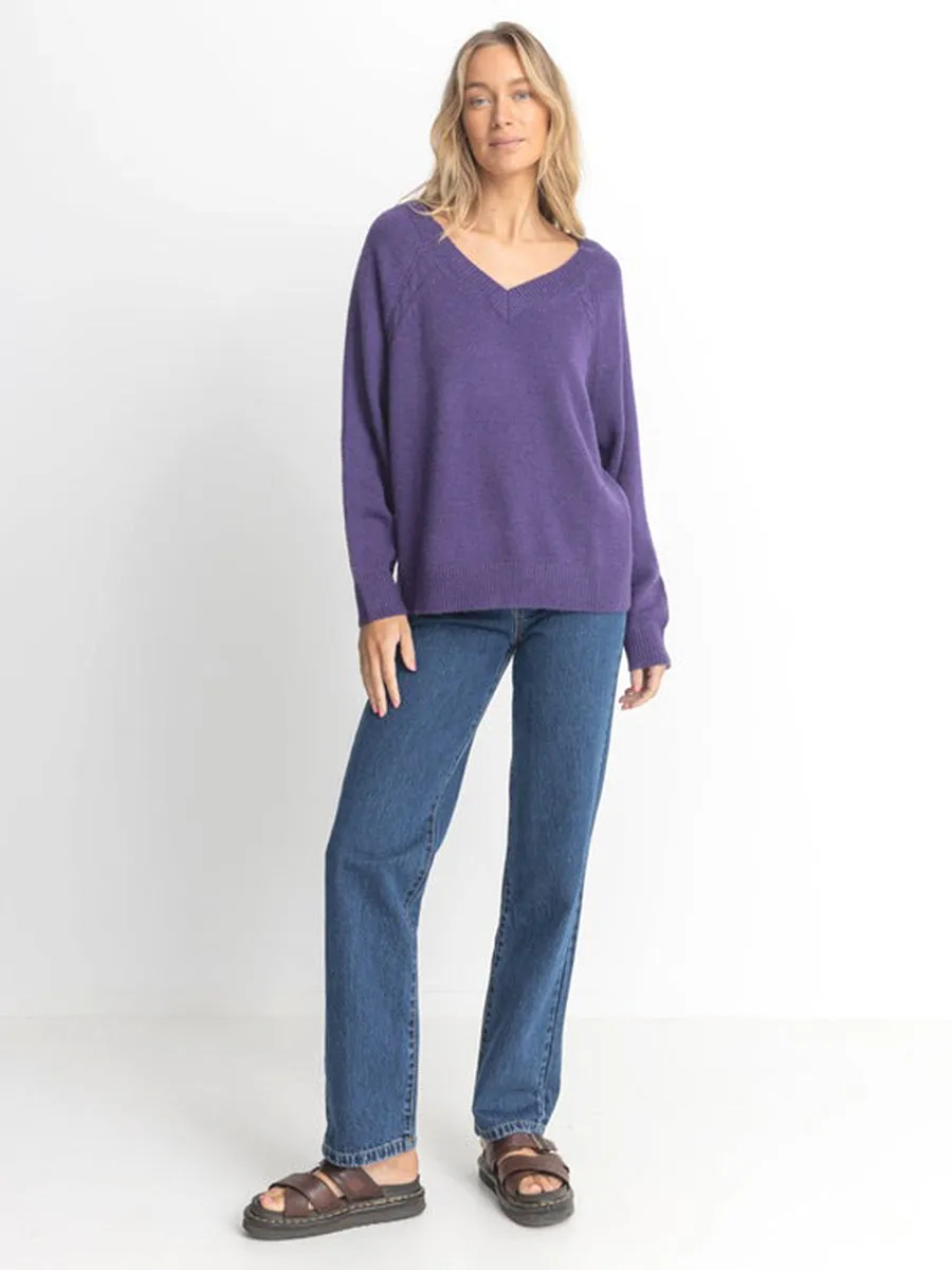 Moonstone Oversized V-Neck Sweater - Plum