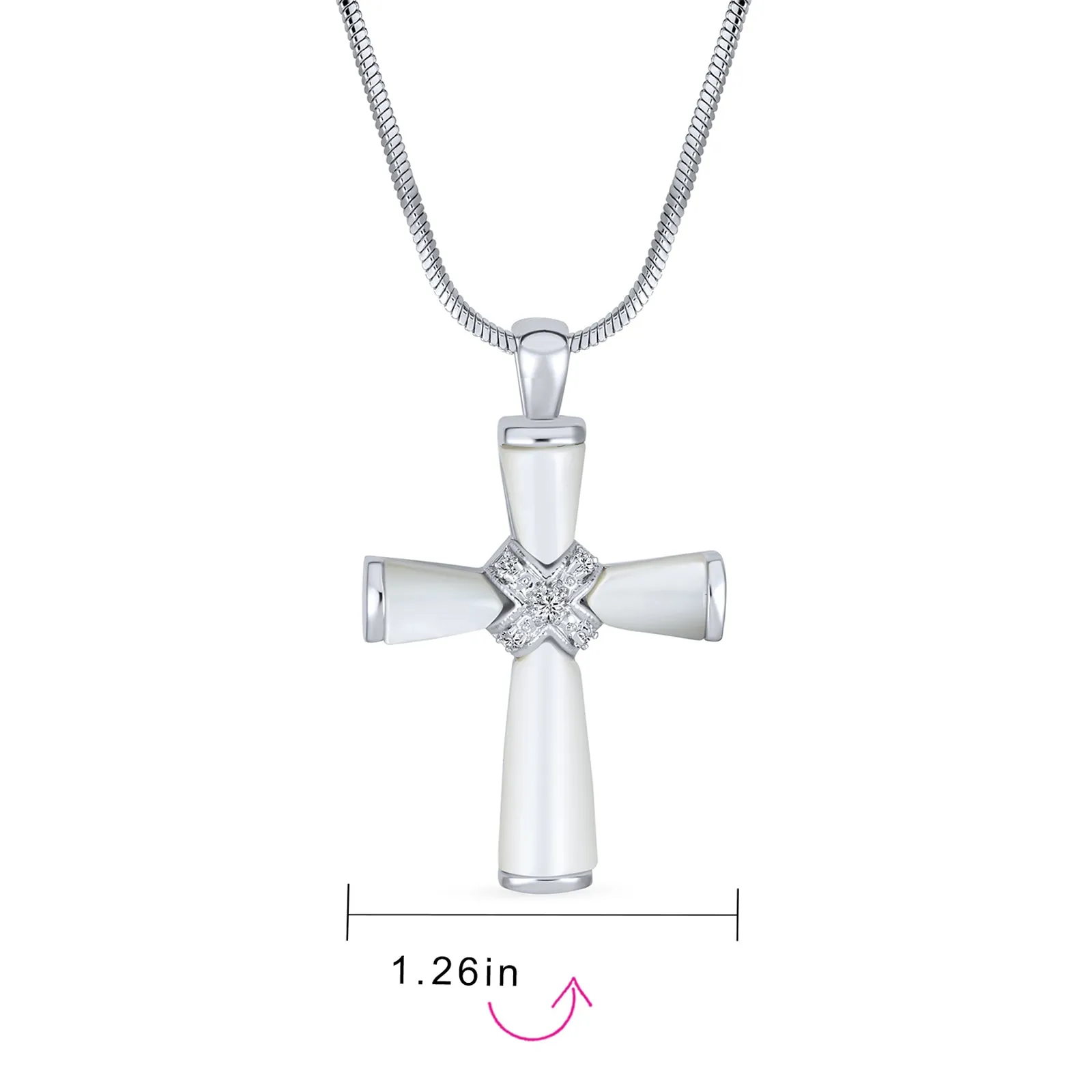 Mother Of Pearl Cross Pendant Necklace with Silver Plated Snake Chain