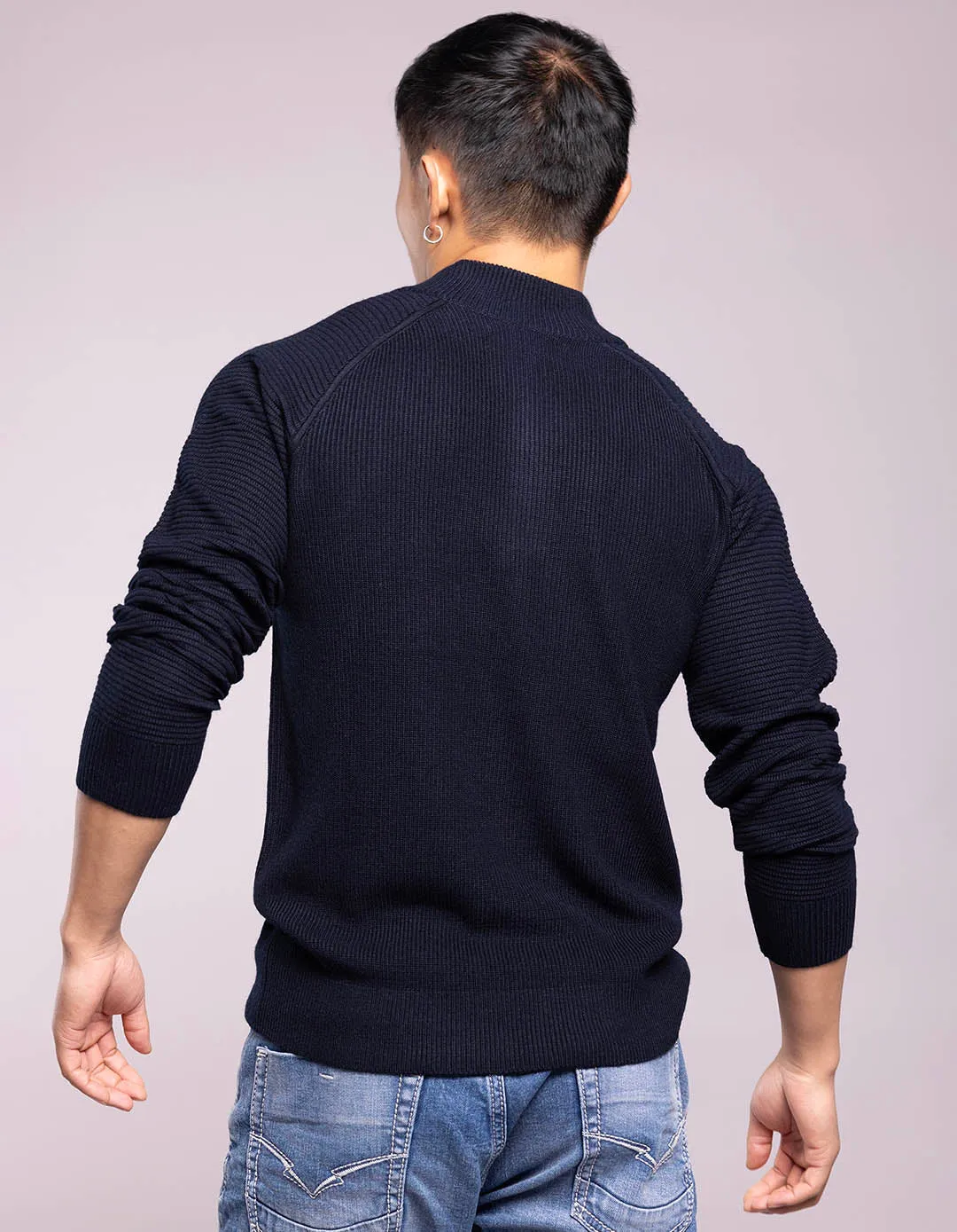 Navy High Neck Pullover Sweater