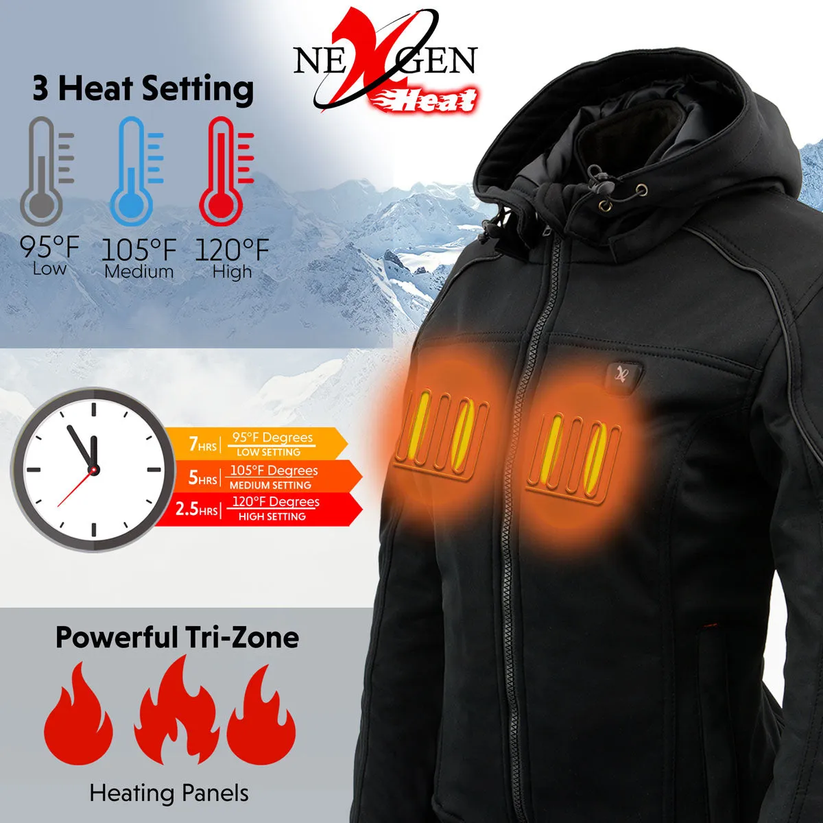 Nexgen Heat MPL2761SET Women's Black 'Heated' Soft Shell Racing Style