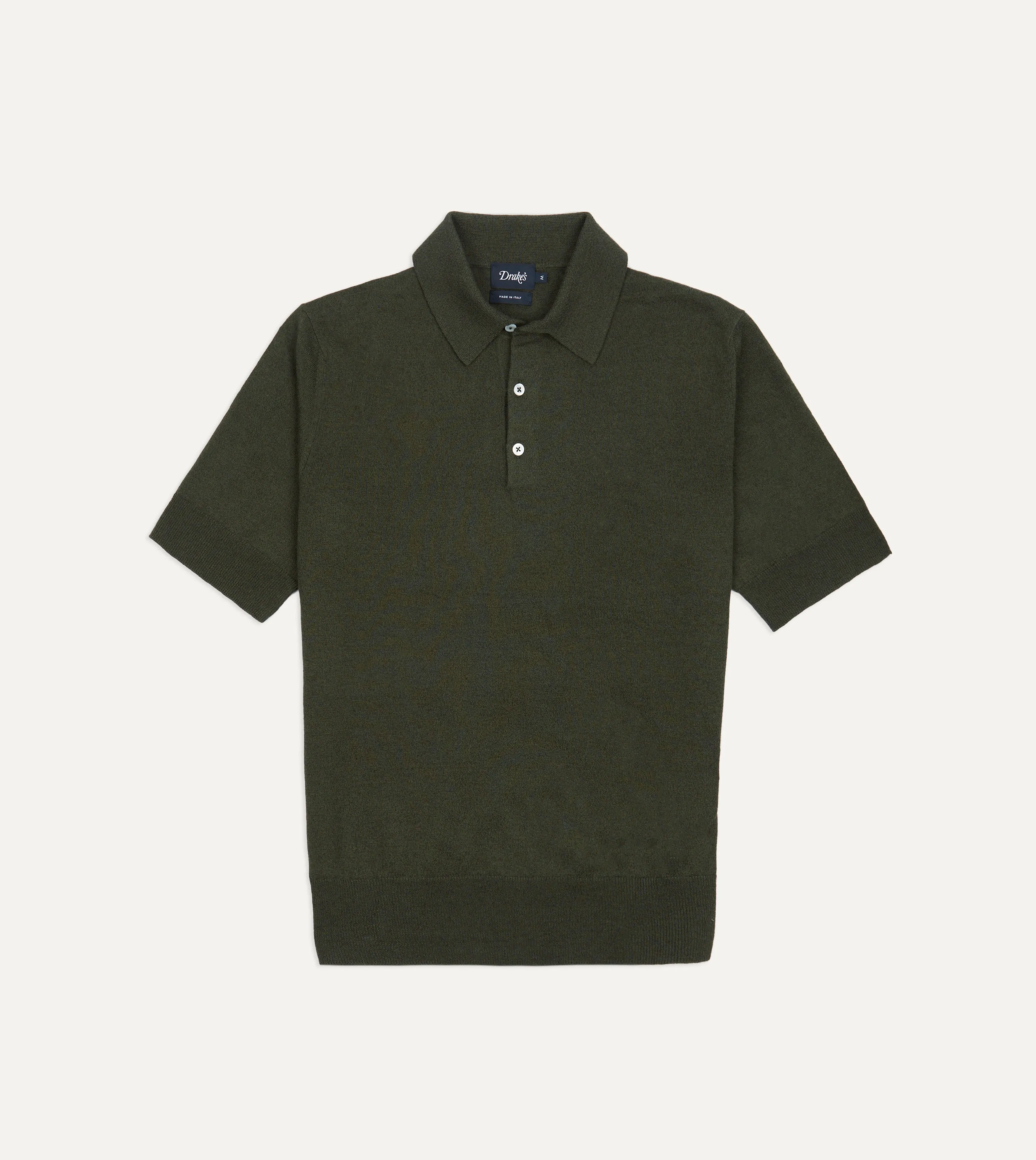 Olive Knitted Linen-Cotton Short-Sleeve Polo Shirt