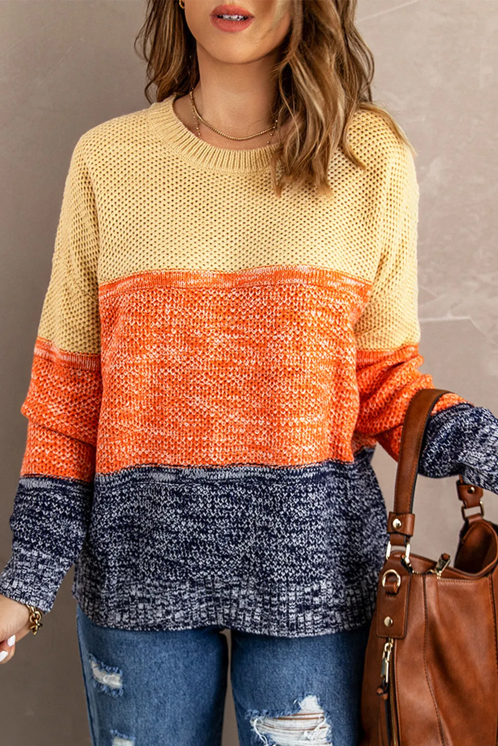 Orange Blue Color Block Sweater