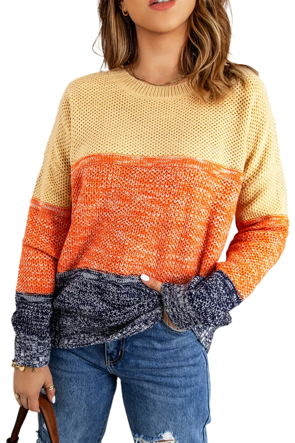 Orange Blue Color Block Sweater