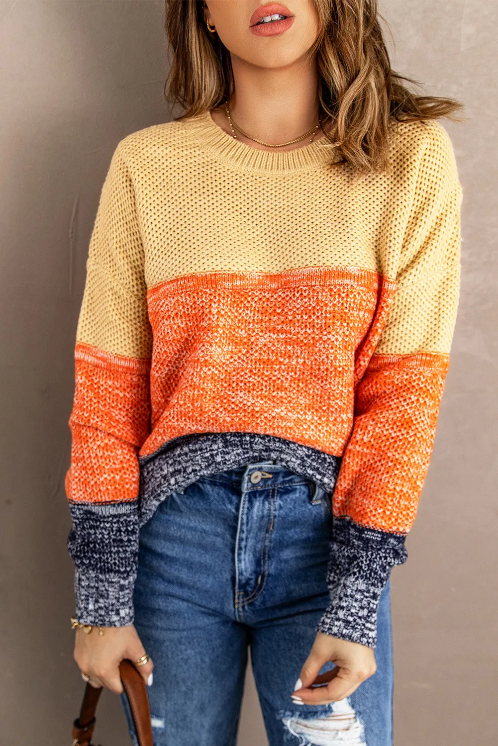 Orange Blue Color Block Sweater