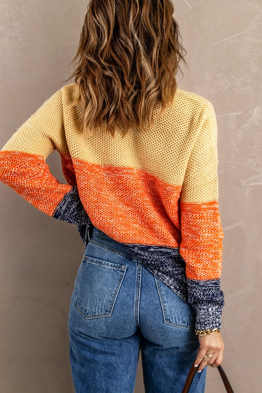 Orange Blue Color Block Sweater