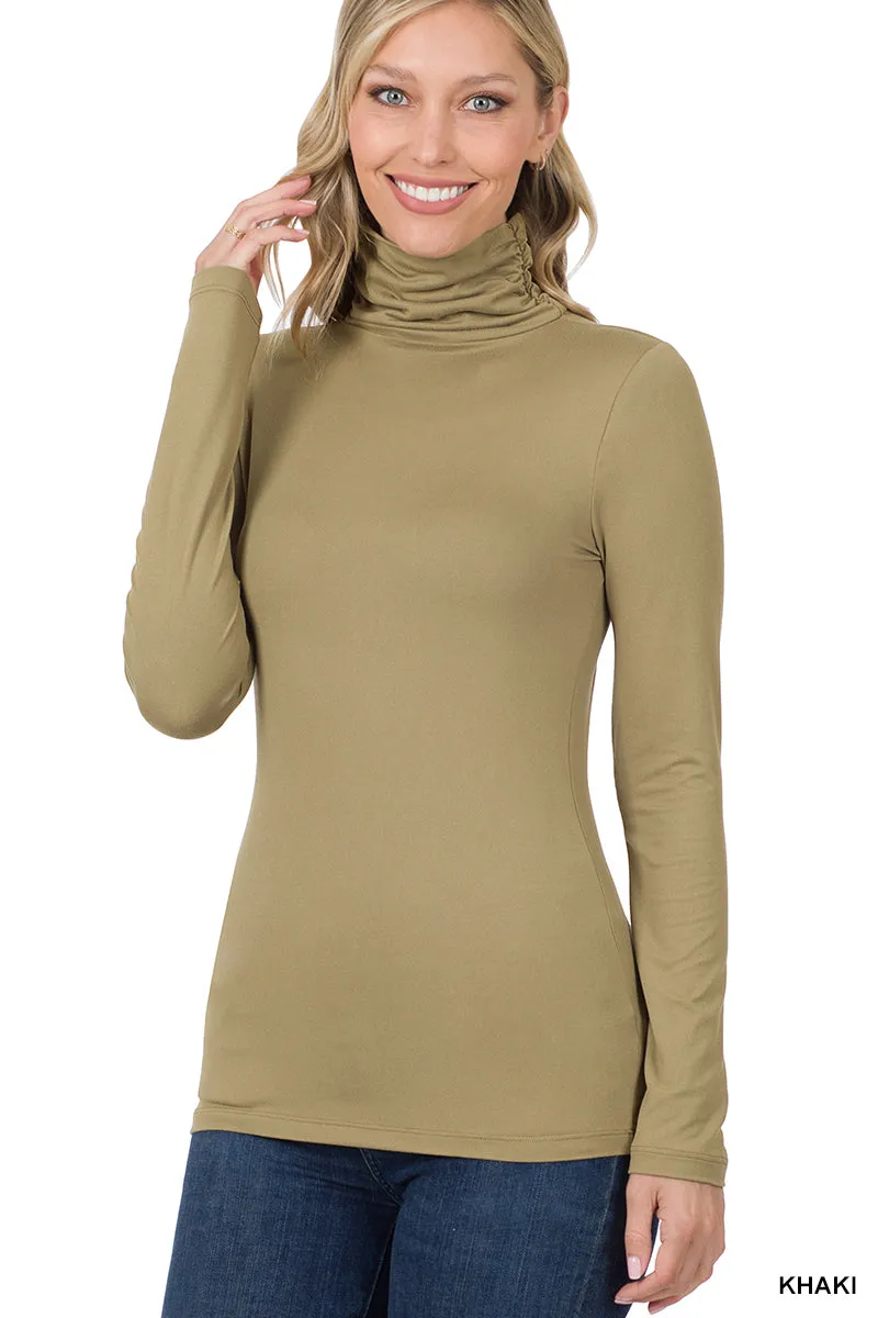 Plus Size Microfiber Mockneck Turtleneck Long Sleeve Lightweight Tee Shirt Top