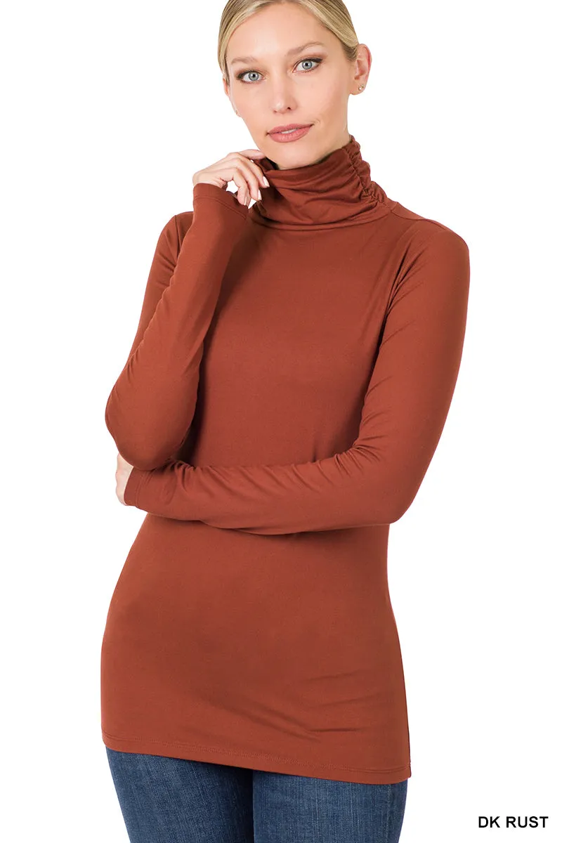 Plus Size Microfiber Mockneck Turtleneck Long Sleeve Lightweight Tee Shirt Top