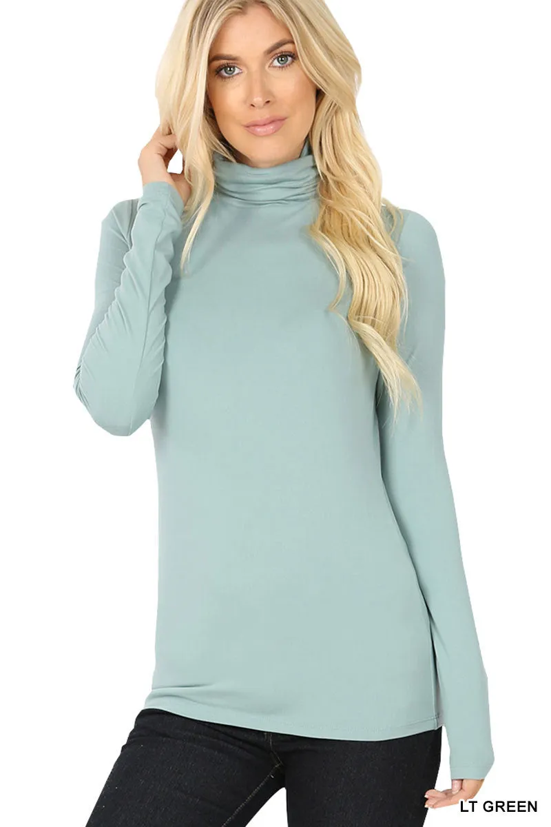 Plus Size Microfiber Mockneck Turtleneck Long Sleeve Lightweight Tee Shirt Top