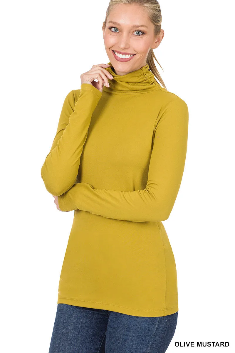 Plus Size Microfiber Mockneck Turtleneck Long Sleeve Lightweight Tee Shirt Top