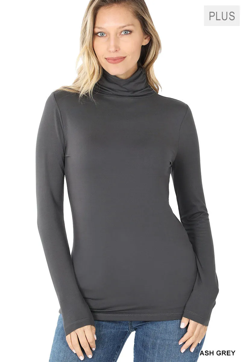 Plus Size Microfiber Mockneck Turtleneck Long Sleeve Lightweight Tee Shirt Top