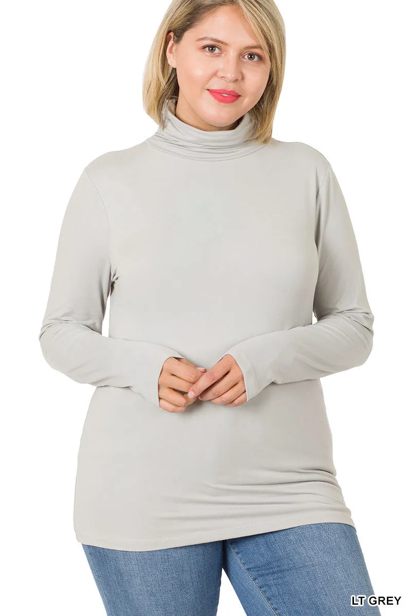 Plus Size Microfiber Mockneck Turtleneck Long Sleeve Lightweight Tee Shirt Top