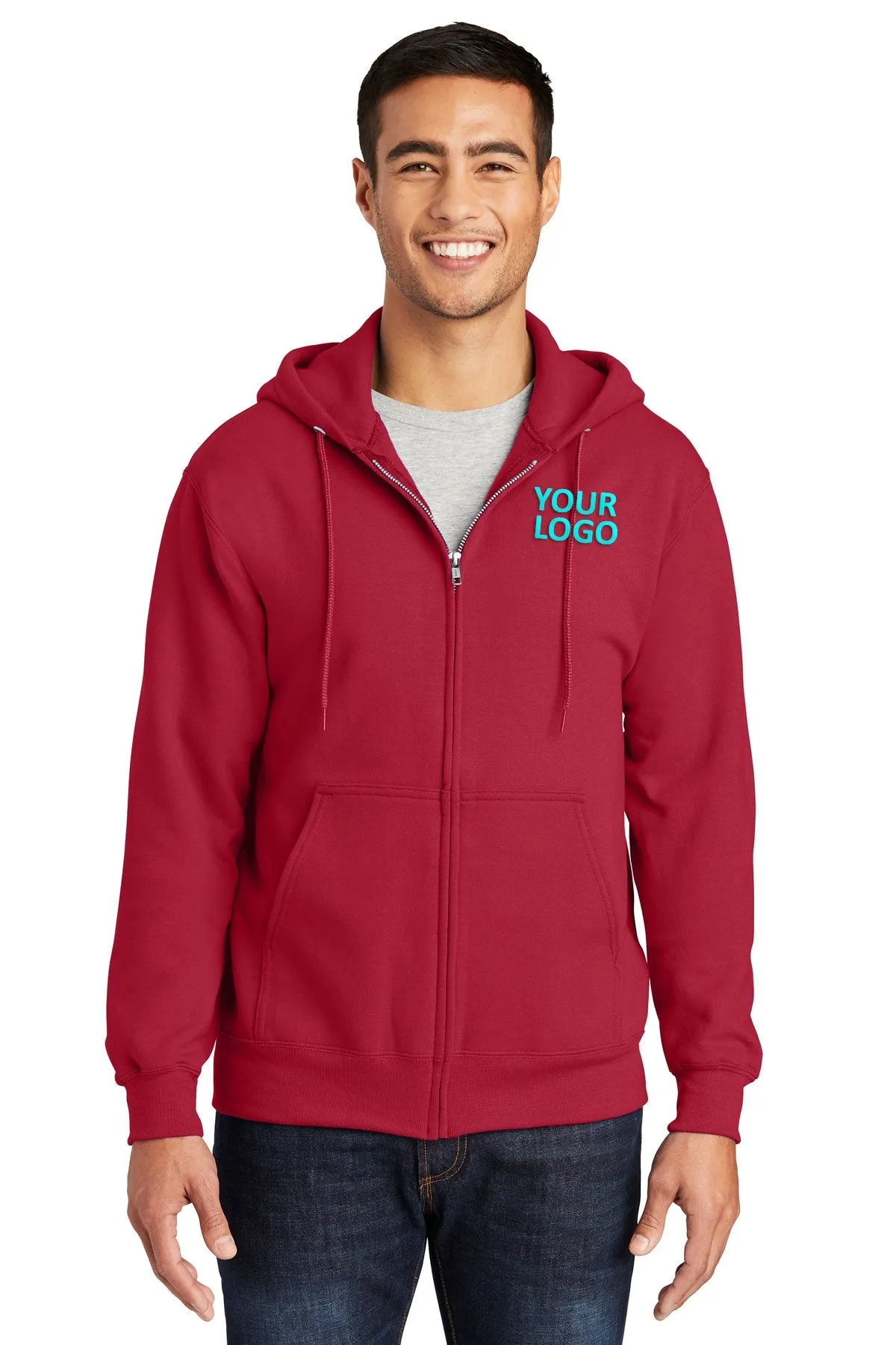 Port & Company Essential Fleece Customized Zip Hoodies, Red