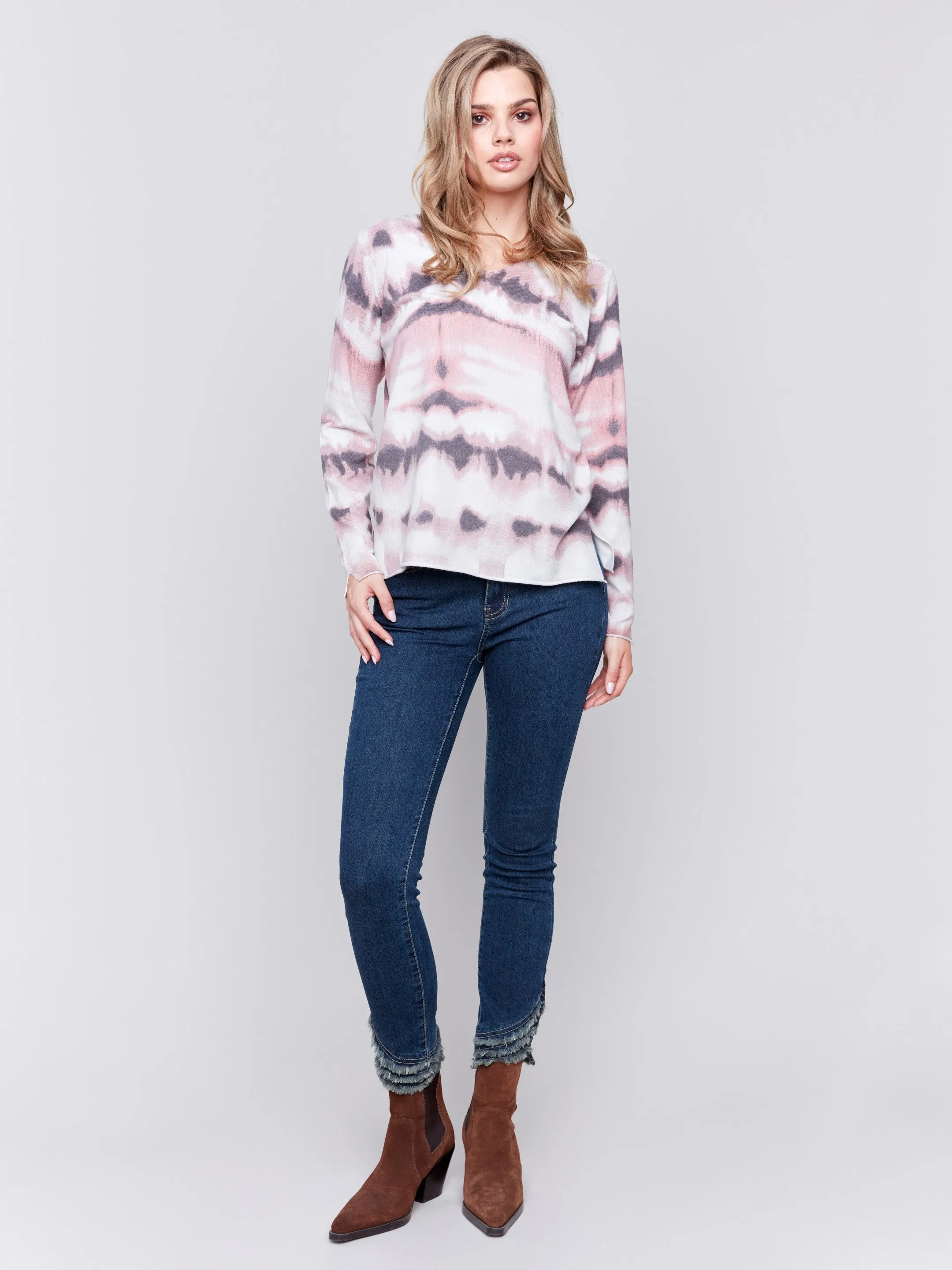 Printed V-Neck Sweater - Woodrose