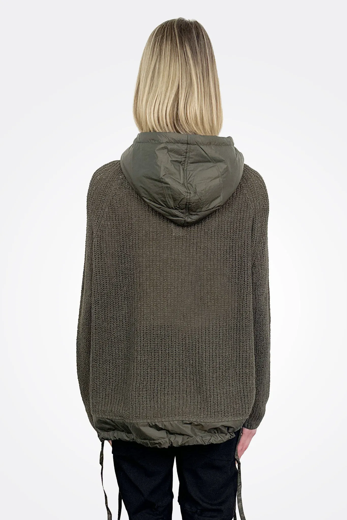 Quilt Detail Knit Hoodie - Jungle