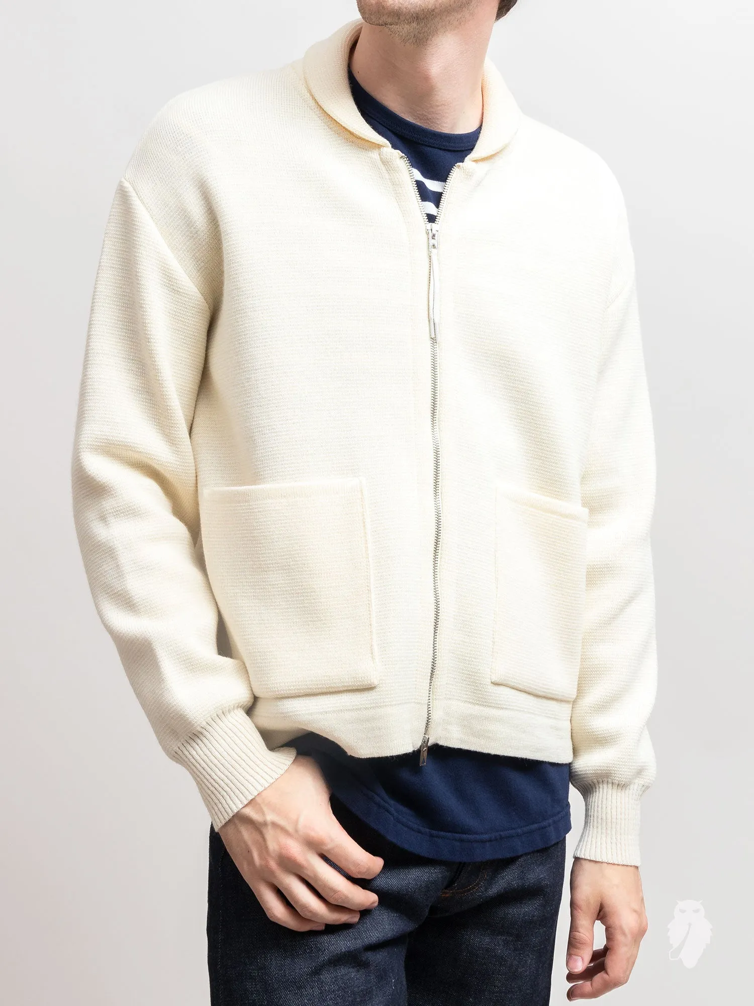 "Roscoff" Shawl Zip Sweater in Cream