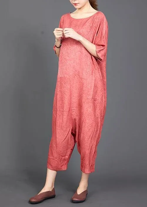 red cotton jumpsuit pants Omychic Solid Color Casual Loose Comfortable Jumpsuit