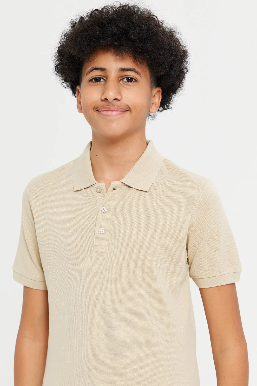 Senior Boys Beige And Blue Polo Shirts Set (2 Piece)