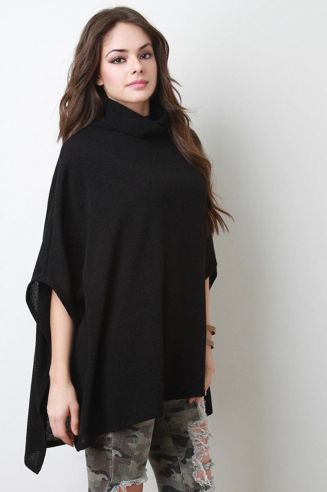 Soft Knit Turtleneck Poncho Top