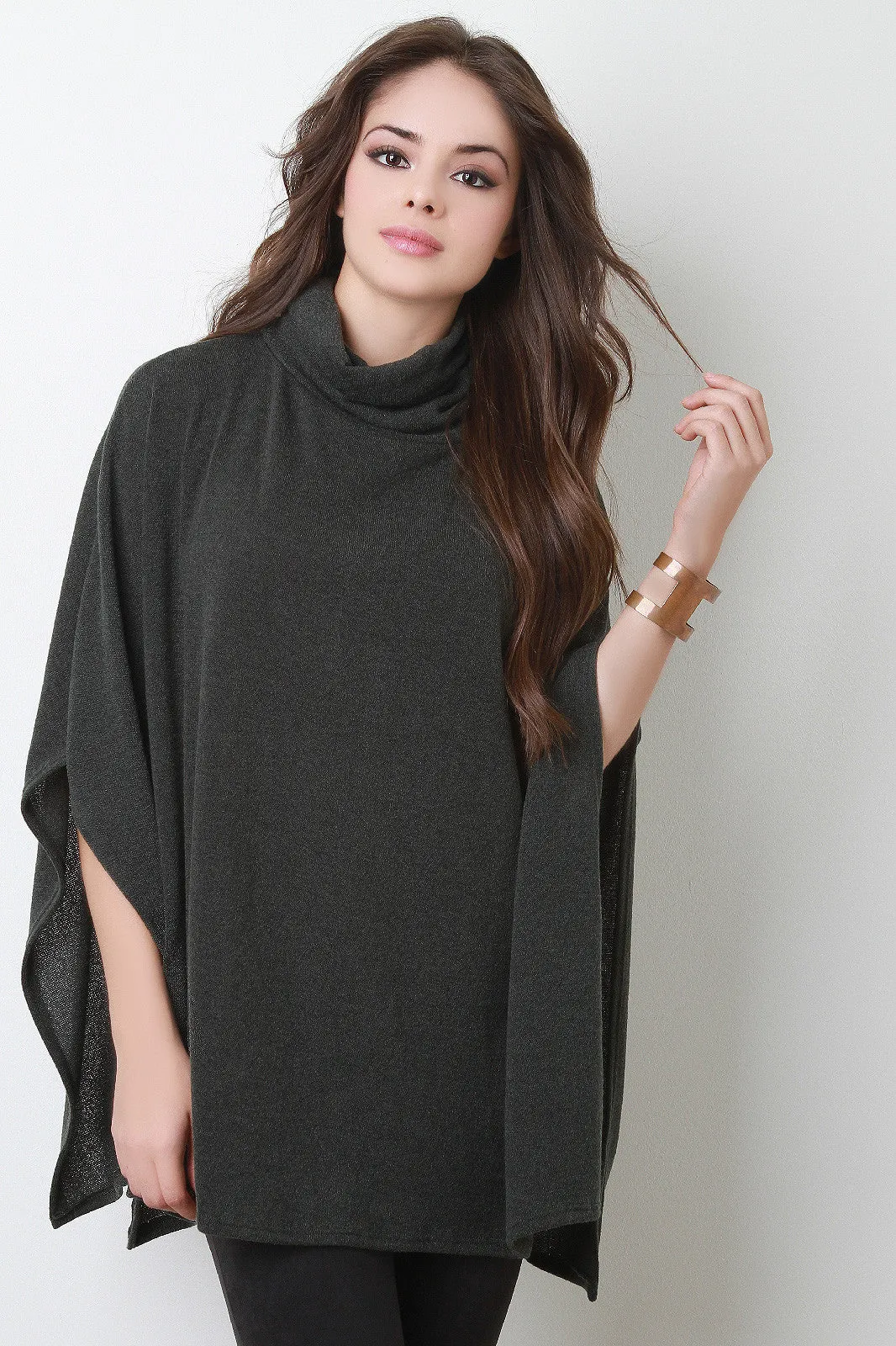 Soft Knit Turtleneck Poncho Top