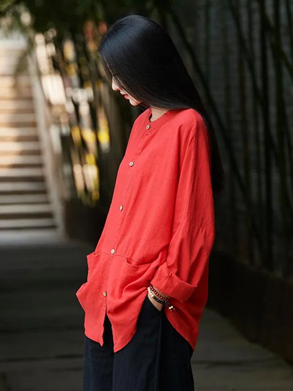 Soft Red Ramie Cotton Blouse Outwear