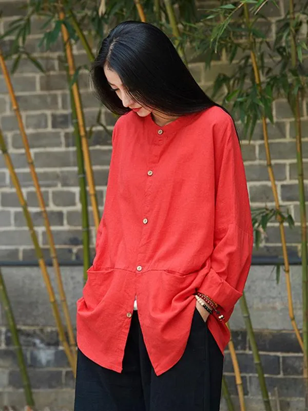 Soft Red Ramie Cotton Blouse Outwear