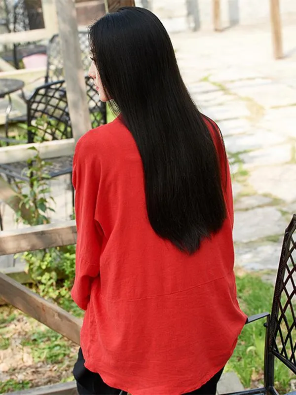 Soft Red Ramie Cotton Blouse Outwear