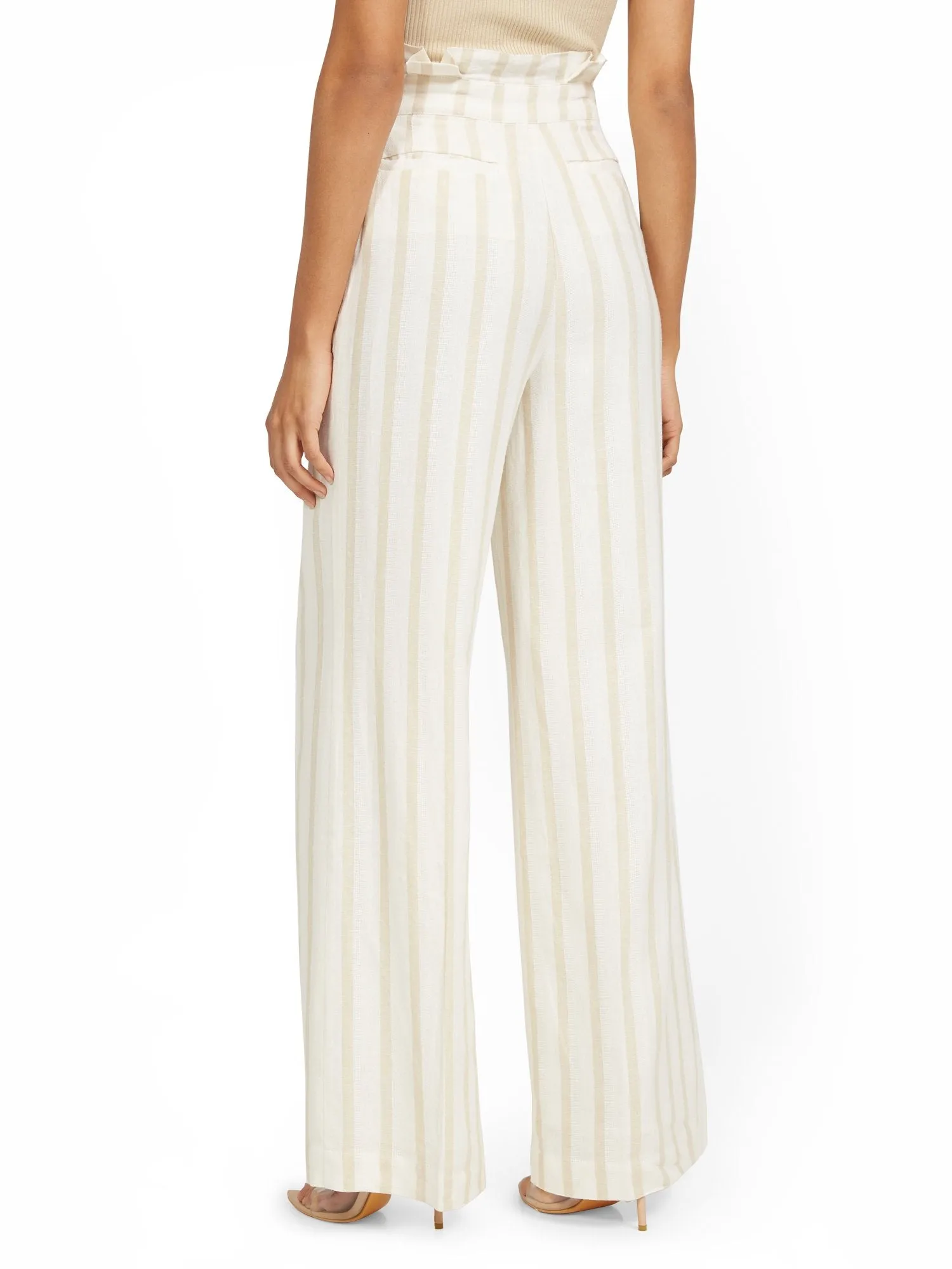 Tall Linen-Blend Stripe Paperbag Wide-Leg Pant