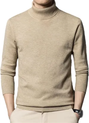 Tan Men's Turtleneck Sweaters Light Blend Regular-Fit