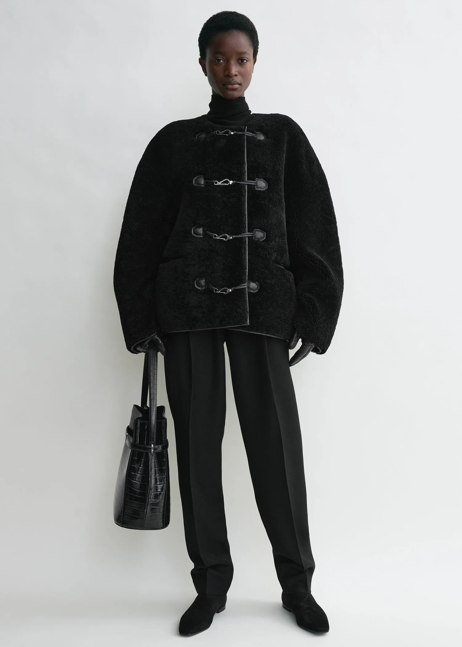 Teddy shearling clasp jacket black