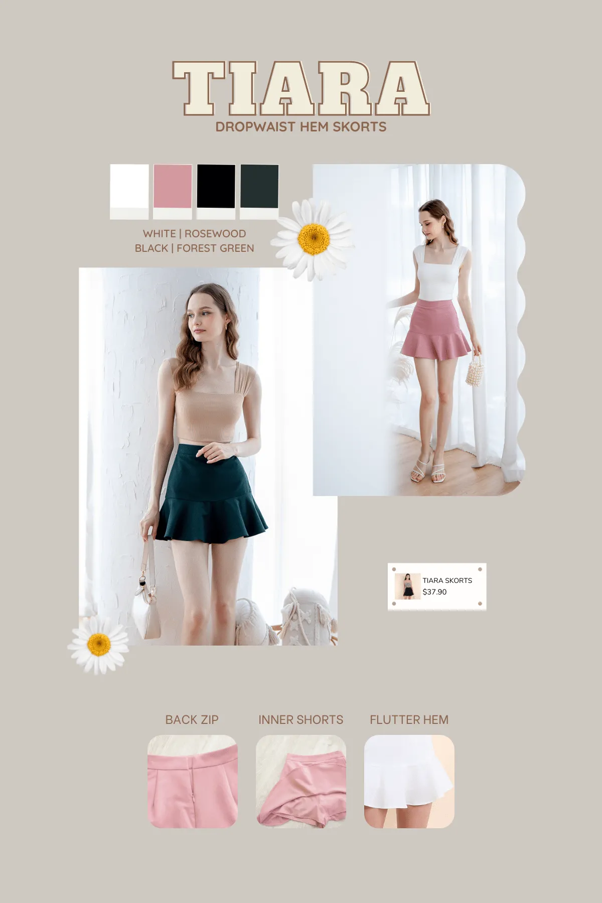 TIARA DROPWAIST HEM SKORTS IN ROSEWOOD