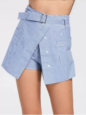 Trendy Belted Striped Skorts with Pockets