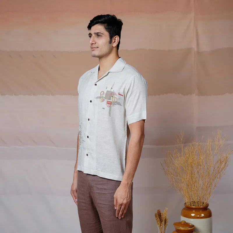 Unisex Linen Shirt | Beige | Hand Embroidered