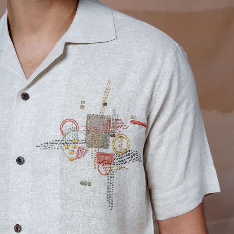 Unisex Linen Shirt | Beige | Hand Embroidered