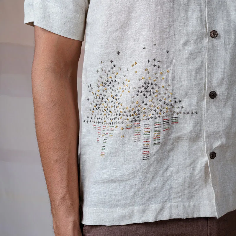 Unisex Linen Shirt | Beige | Hand Embroidered