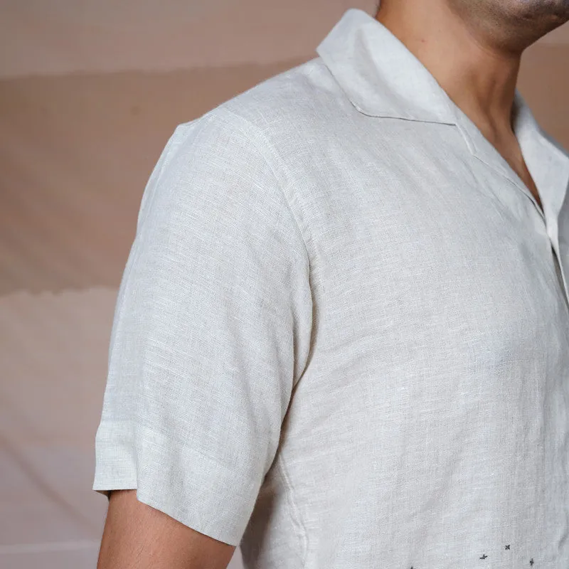 Unisex Linen Shirt | Beige | Hand Embroidered