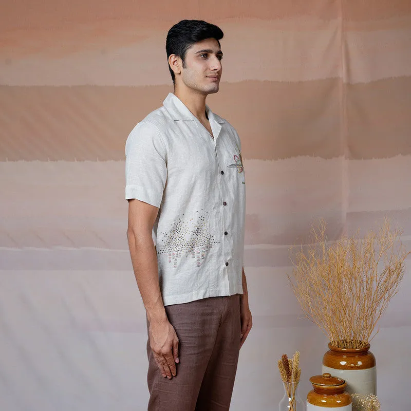 Unisex Linen Shirt | Beige | Hand Embroidered