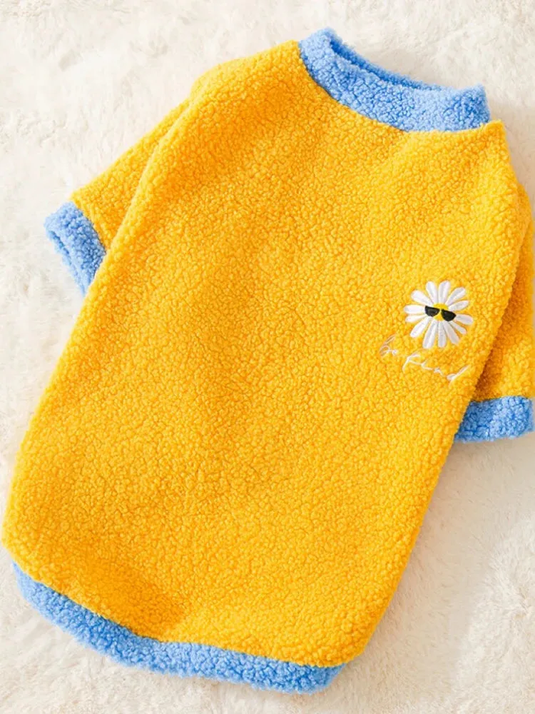 Warm Dog Clothes For Large Medium Dogs Yellow Polar Fleece Coats Sweater Samoyed Daisy Boy Apparels Knitwear Oversize Wear Spring Winter