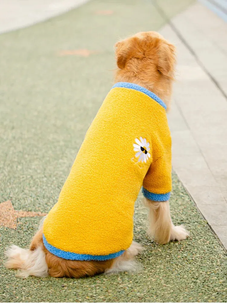 Warm Dog Clothes For Large Medium Dogs Yellow Polar Fleece Coats Sweater Samoyed Daisy Boy Apparels Knitwear Oversize Wear Spring Winter