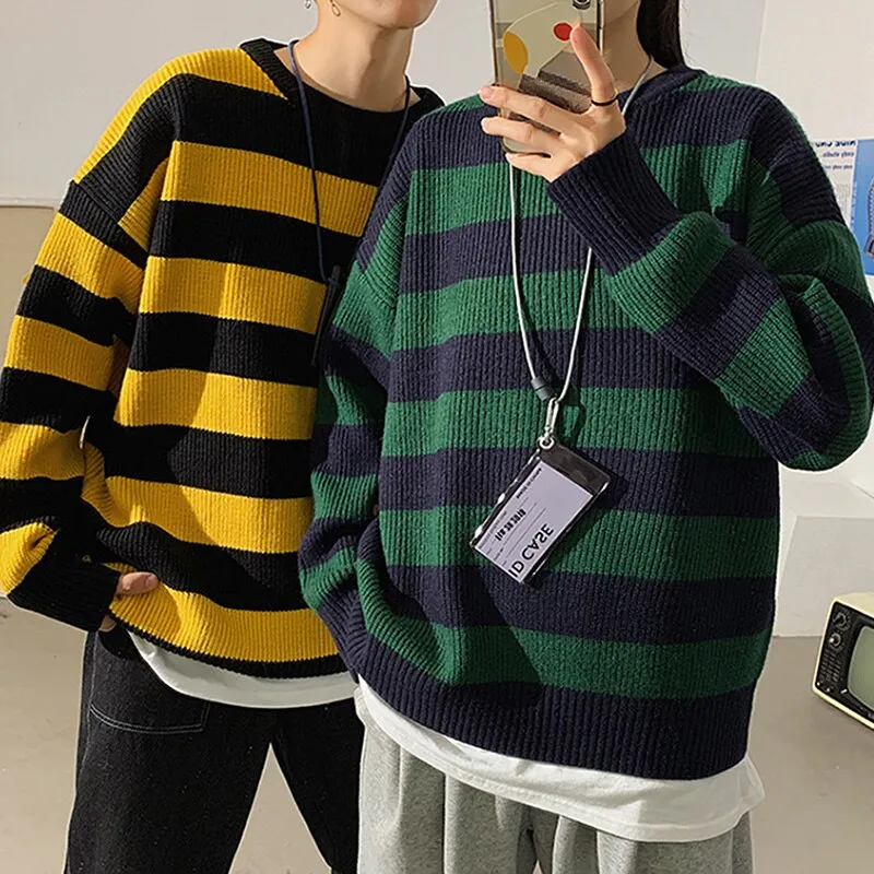 Wenkouban Striped Sweater Women Oversized Jumper Knitted Pullover Casual Crew Neck Jumper Ladies Harajuku Knitwear Autumn Warm Streetwear