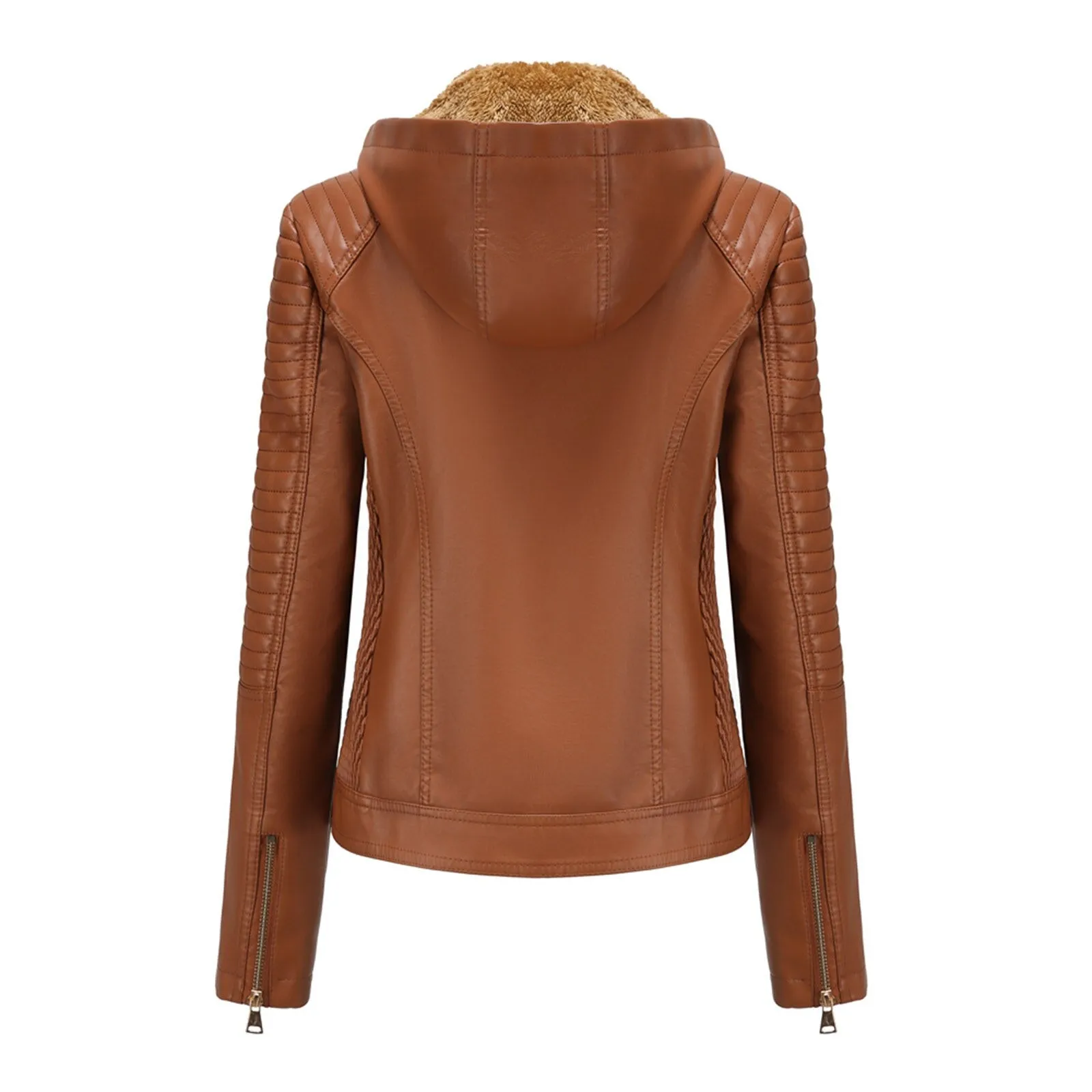 Women's Biker Leather Jacket with Removable Hood